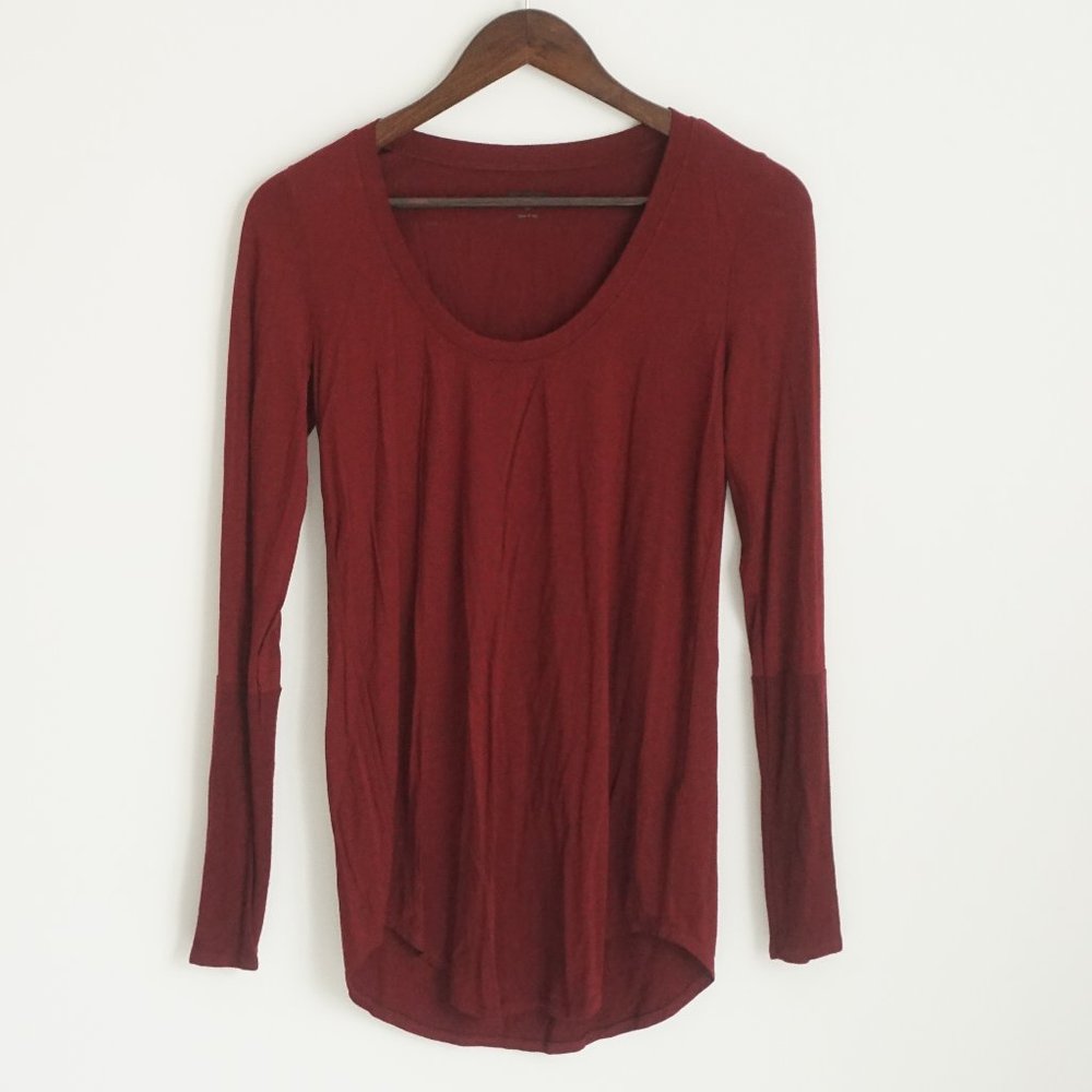 Maroon Scoop Neck Long Sleeve Tee